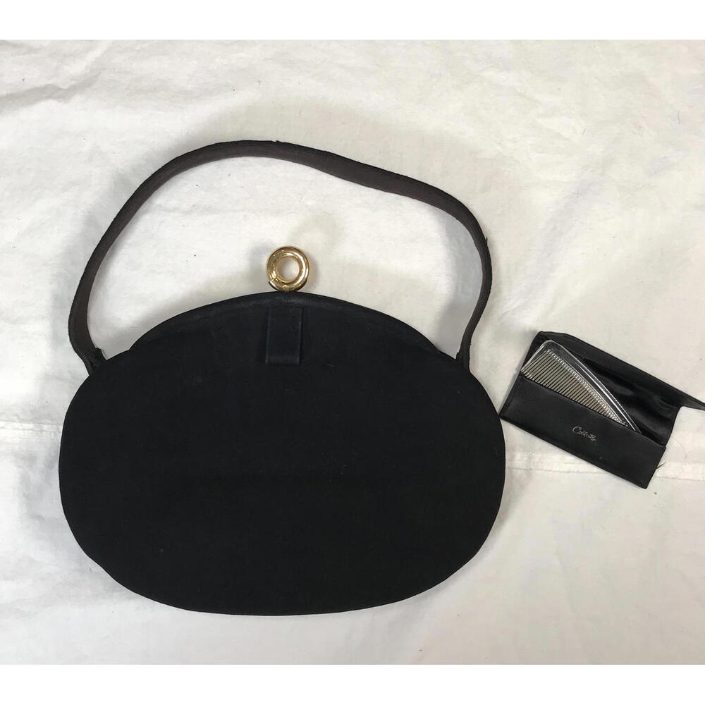 Vintage Cortéz Black Handbag with Matching Comb Set